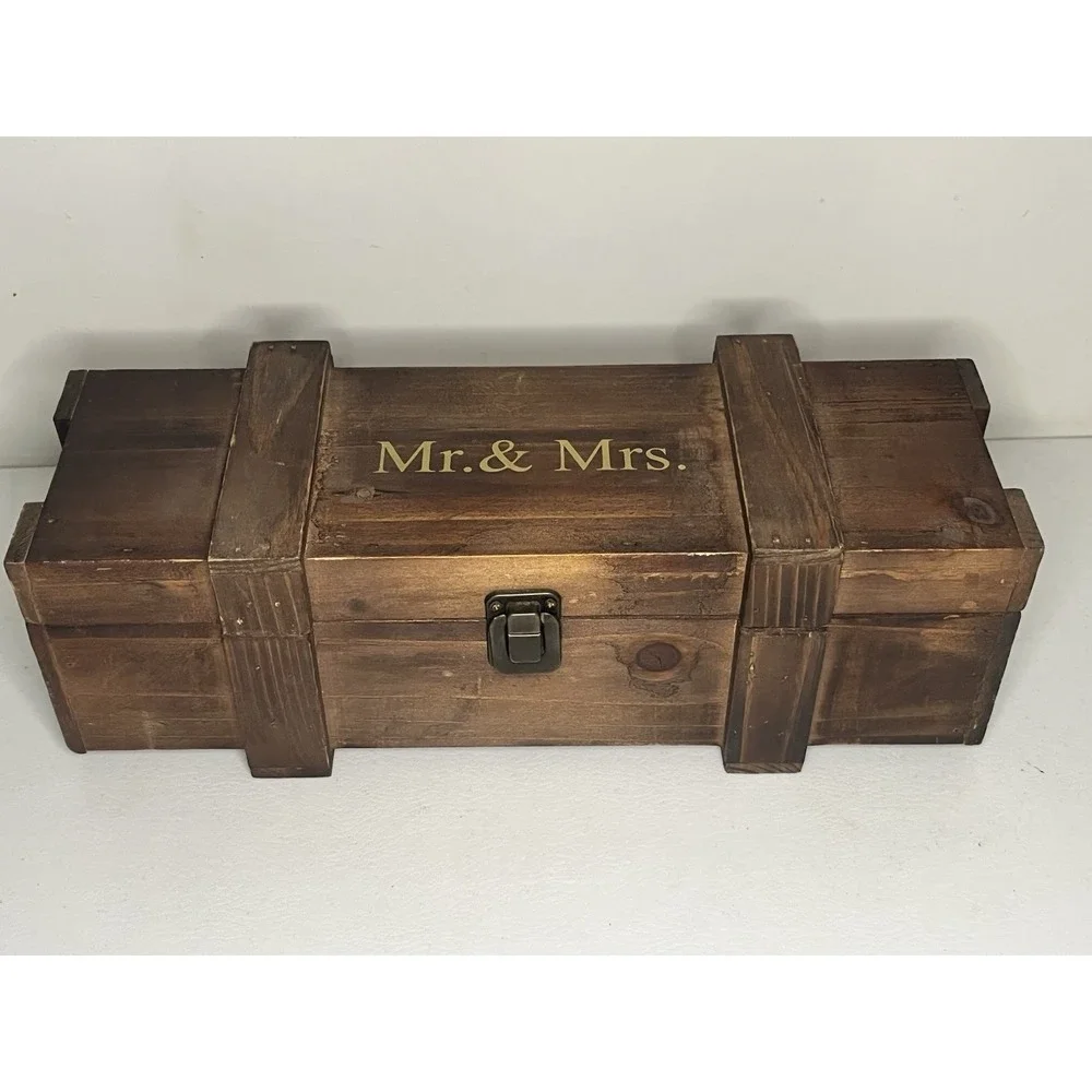 Mr And Mrs Wine Gift Box Wooden Rustic‎ Wedding Favors 13 Inch X 3.5 Inch